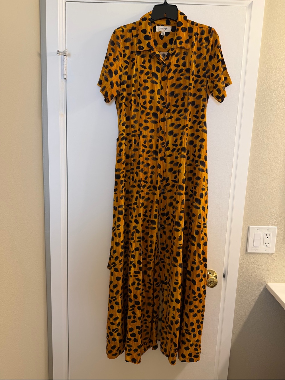 Anthropologie Mustard Yellow and Black Midi Button-Front Maxi Dress